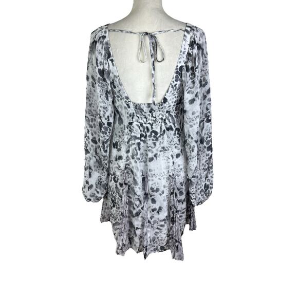 AllSaints Sanina Waktu Long Sleeve Mini Dress V-Neck Animal Print Size 2 NEW - Picture 7 of 11